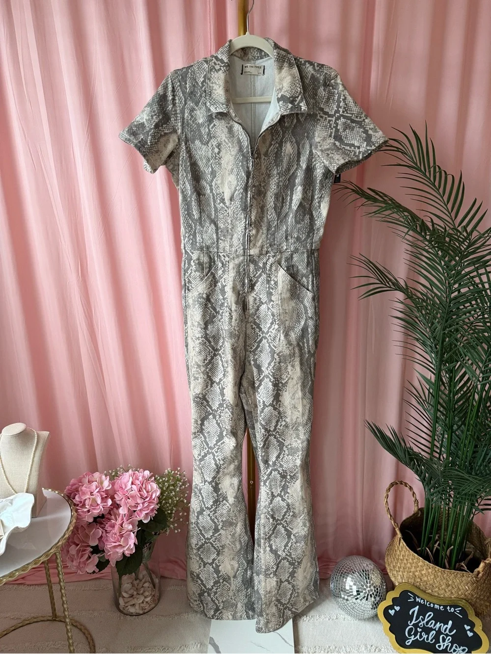 Free People We The Free Jayde Flare Jumpsuit Snake Fade Neutral Size Large